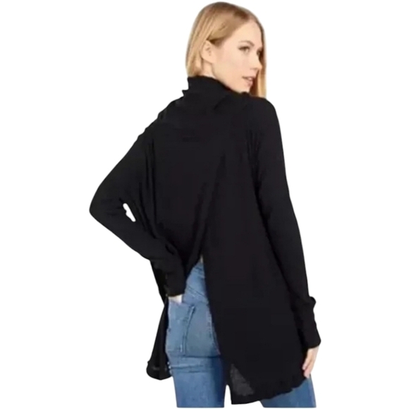 Free People Juicy Oversized Cowl Neck Waffle Knit Tunic in Black•NWOT•M• - Picture 3 of 3